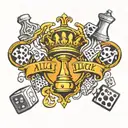 Acronym of All Hustle No Luck with money and chess and dice on the front of my neck tattoo design idea