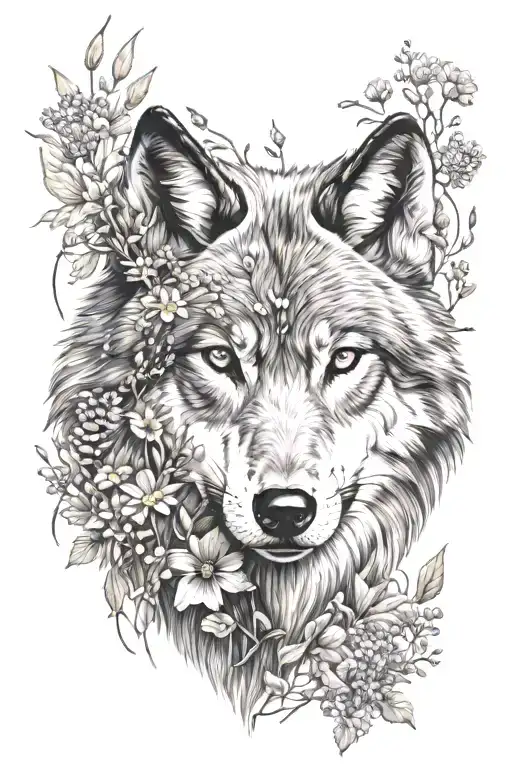 Wildflowers wolf tattoo design idea