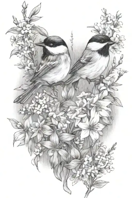 Wildflowers chickadee  tattoo design idea