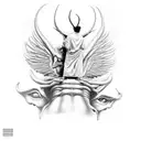 devil standing on an angel's head tattoo design idea