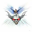 devil standing on an angel's head tattoo design idea