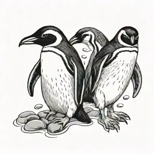 male penguin giving female penguin a pebble tattoo design idea