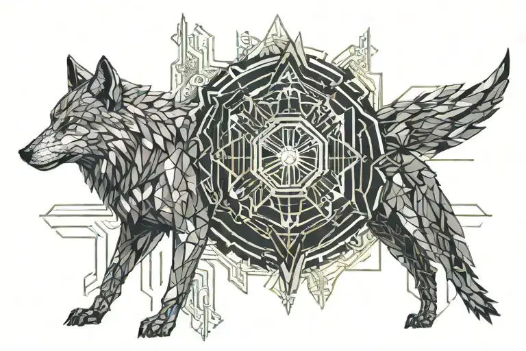 wolf and nude woman posing tattoo design idea