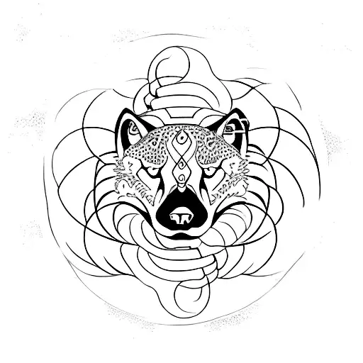 A minimalist tattoo of a wolf and cheetah intertwined in a yin and yang symbol tattoo design idea