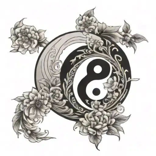 ying and yang mixed with ikigai symbol tattoo design idea