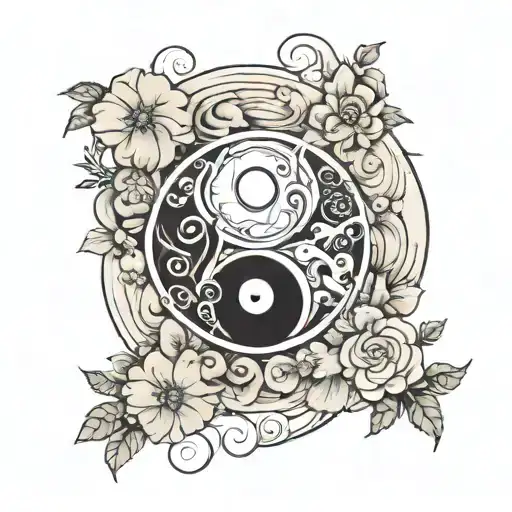 ying and yang mixed with ikigai tattoo design idea