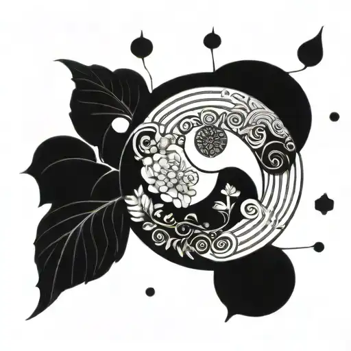 ying and yang mixed with ikigai symbol tattoo design idea