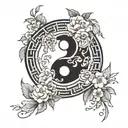 ying and yang mixed with ikigai tattoo design idea