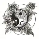 ying and yang mixed with ikigai tattoo design idea