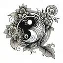 ying and yang mixed with ikigai tattoo design idea