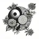 ying and yang mixed with ikigai tattoo design idea