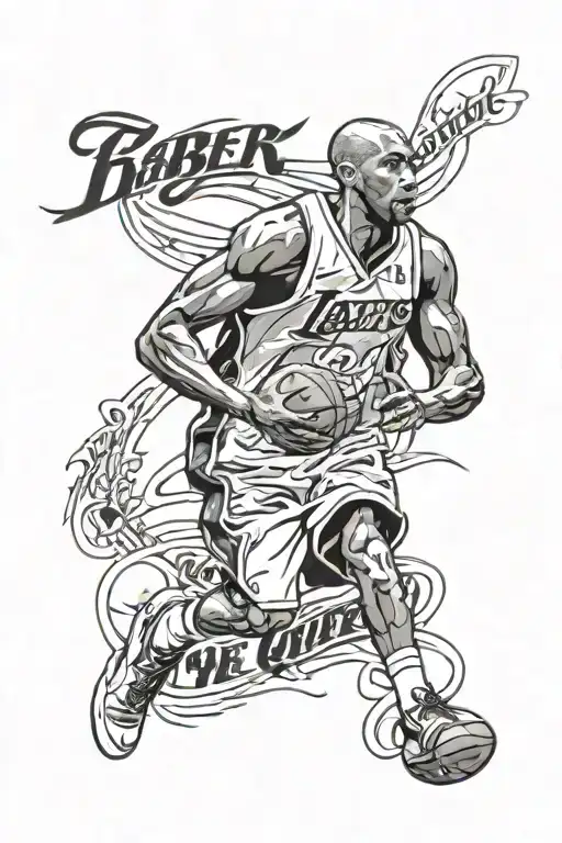 kobe bryant contendo a frase: We don’t quit. We don’t cower. We don’t run. We endure and conquer. taça de campeão nba tattoo design idea