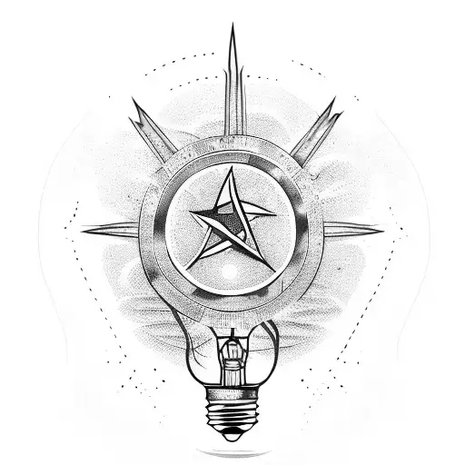 An open book with atheism symbols and a light bulb shining above it tattoo design idea
