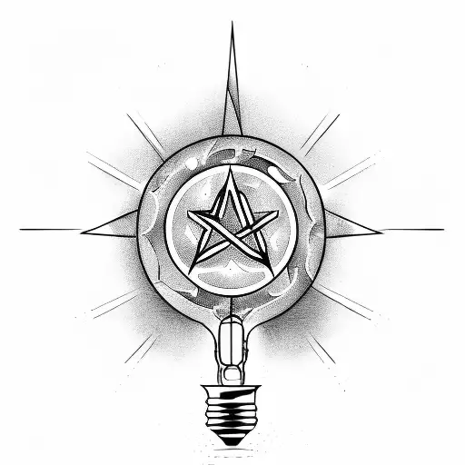An open book with atheism symbols and a light bulb shining above it tattoo design idea