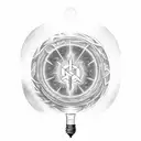 An open book with atheism symbols and a light bulb shining above it tattoo design idea