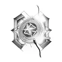 An open book with atheism symbols and a light bulb shining above it tattoo design idea