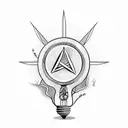 An open book with atheism symbols and a light bulb shining above it tattoo design idea