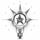 An open book with atheism symbols and a light bulb shining above it tattoo design idea