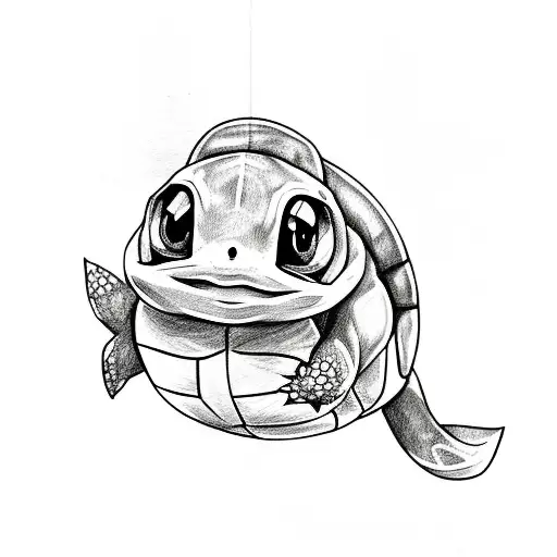 squirtle with two middle fingers tattoo design idea