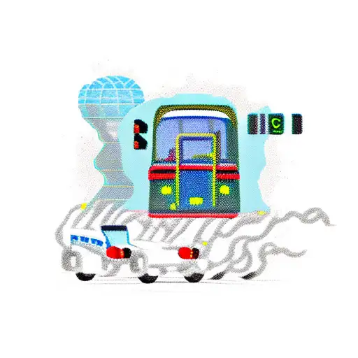 Stagecoach robbery scene with electrified wheels tattoo design idea