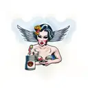 Angels with fishnets smoking cigarettes on a rooftop  tattoo design idea