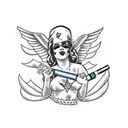 Angels with fishnets smoking cigarettes on a rooftop  tattoo design idea