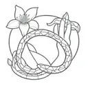 skeleton hand holding a red snake with lily flowers tattoo design idea