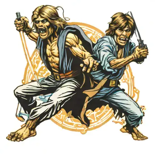 iron maiden eddie fighting luke skywalker tattoo design idea