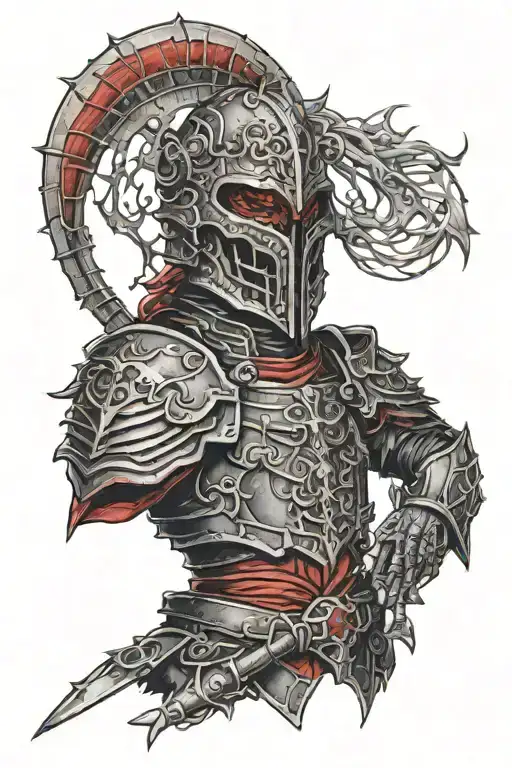 necromancer wearing black and red armour  tattoo design idea