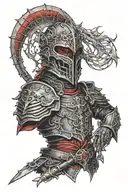 necromancer wearing black and red armour  tattoo design idea