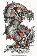 necromancer wearing black and red armour  tattoo design idea