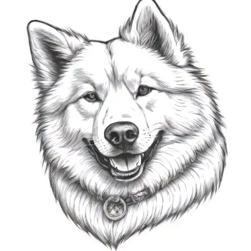 samoyed dog looking and smiling tattoo design idea
