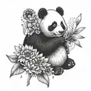 a panda crying while holding a gerbera in his hand tattoo design idea
