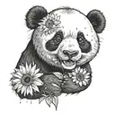 a panda crying while holding a gerbera in his hand tattoo design idea