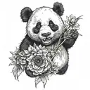a panda crying while holding a gerbera in his hand tattoo design idea