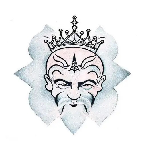 Pair of tattoos Queen crown with letter E and King crown with letter G. Ying Yang symbol underneath. tattoo design idea