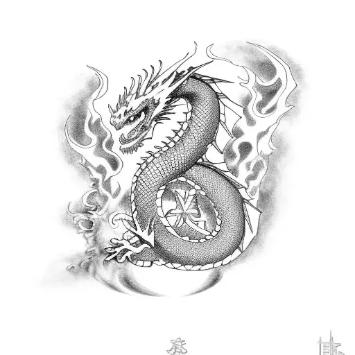 dragon with fire and water tattoo design idea