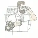 Bartender mixing drinks with a camera lens as a shaker tattoo design idea