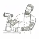 Bartender mixing drinks with a camera lens as a shaker tattoo design idea