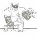 Bartender mixing drinks with a camera lens as a shaker tattoo design idea