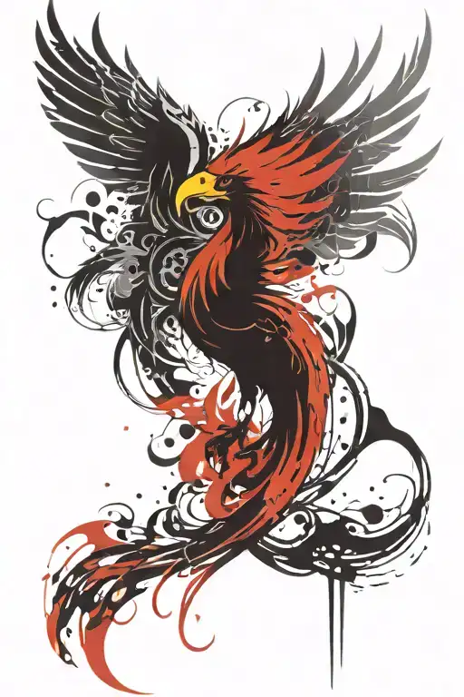 Phoenix rising from flames tattoo design idea