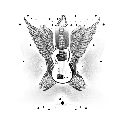 electric Guitar with wings and chalra eyes tattoo design idea