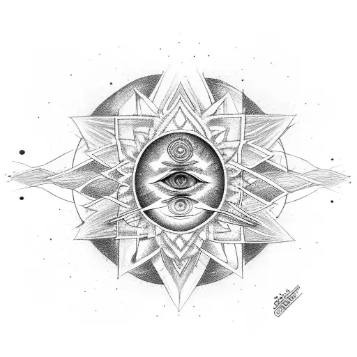 An electric guitar with chakra strings and a third eye as the headstock, symbolizing inner harmony and awareness tattoo design idea