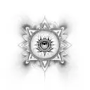 An electric guitar with chakra strings and a third eye as the headstock, symbolizing inner harmony and awareness tattoo design idea