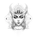 An electric guitar with chakra strings and a third eye as the headstock, symbolizing inner harmony and awareness tattoo design idea