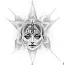 An electric guitar with chakra strings and a third eye as the headstock, symbolizing inner harmony and awareness tattoo design idea