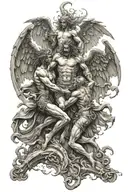 scary realistic full back of angels and demons Fighting  tattoo design idea