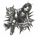 emo rag doll knives in back, stitches and bruised  tattoo design idea