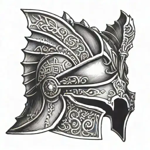damaged gladiator helmet tattoo design idea