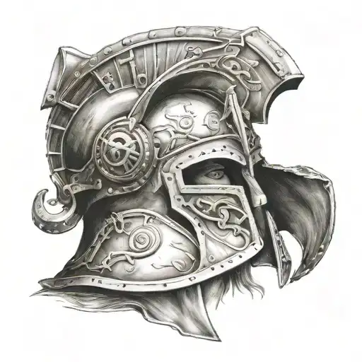 broken gladiator helmet tattoo design idea